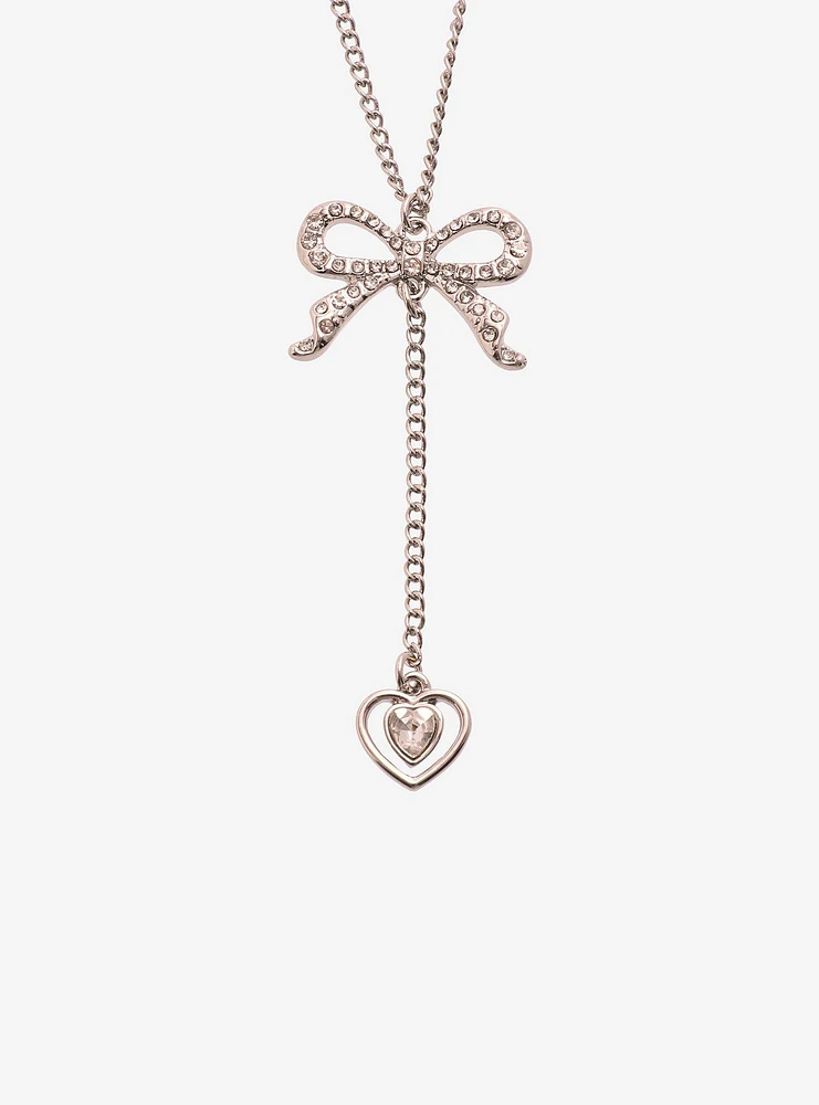 Sweet Society Rhinestone Bow Heart Best Friend Necklace Set