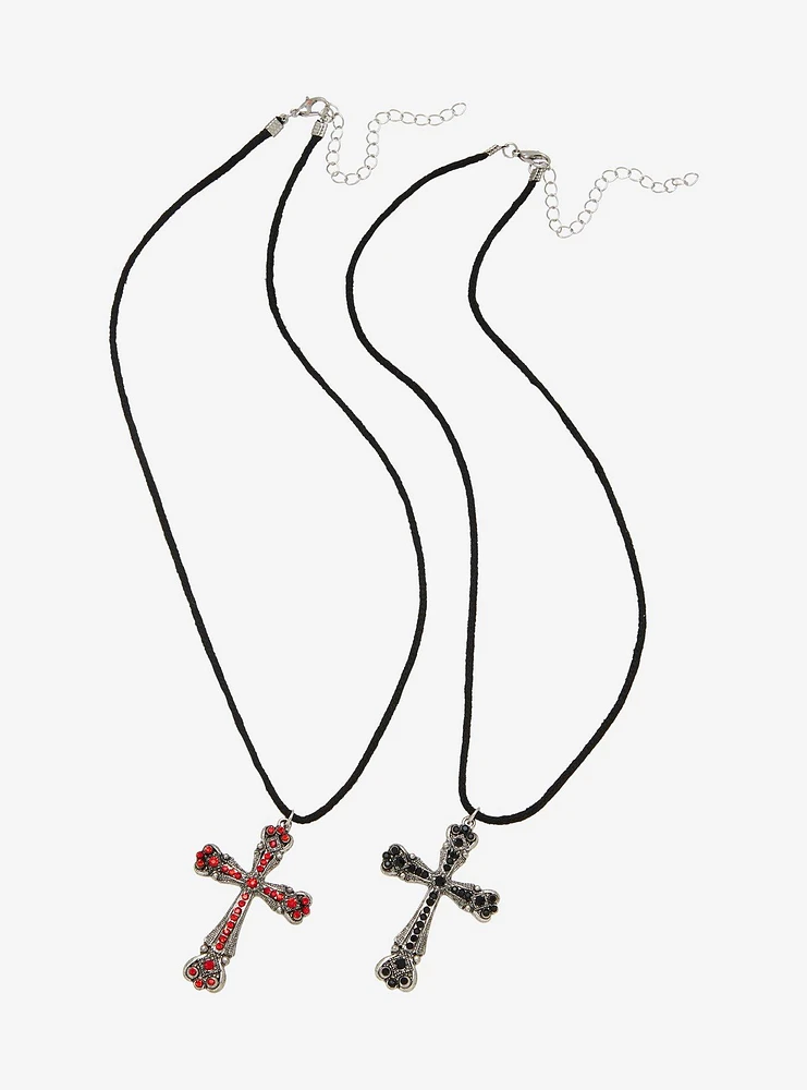 Social Collision Gem Cross Best Friend Cord Necklace Set