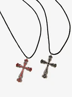 Social Collision Gem Cross Best Friend Cord Necklace Set