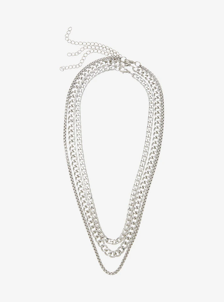 Social Collision Silver Chain Necklace Set