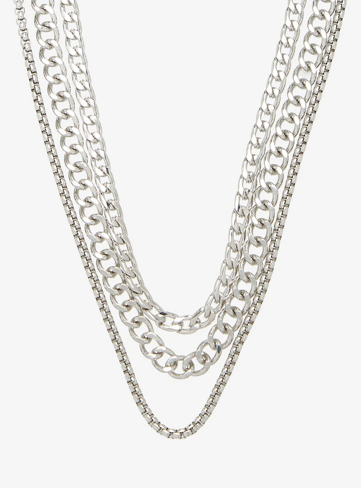 Social Collision Silver Chain Necklace Set