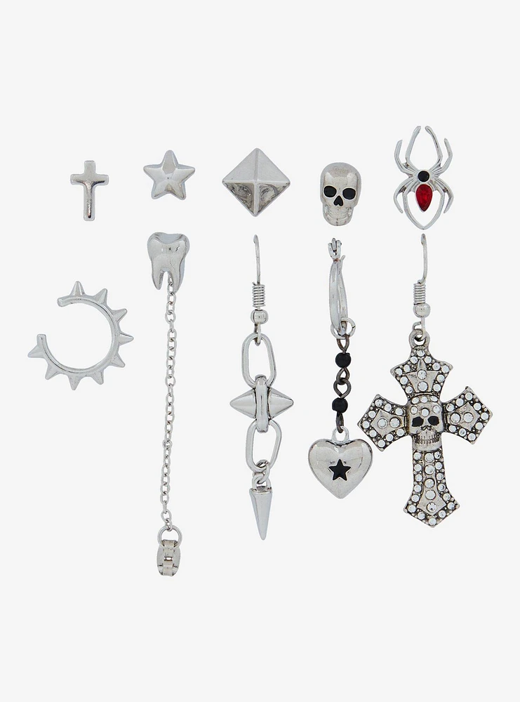 Social Collision Skull Spike Mismatch Earring Set