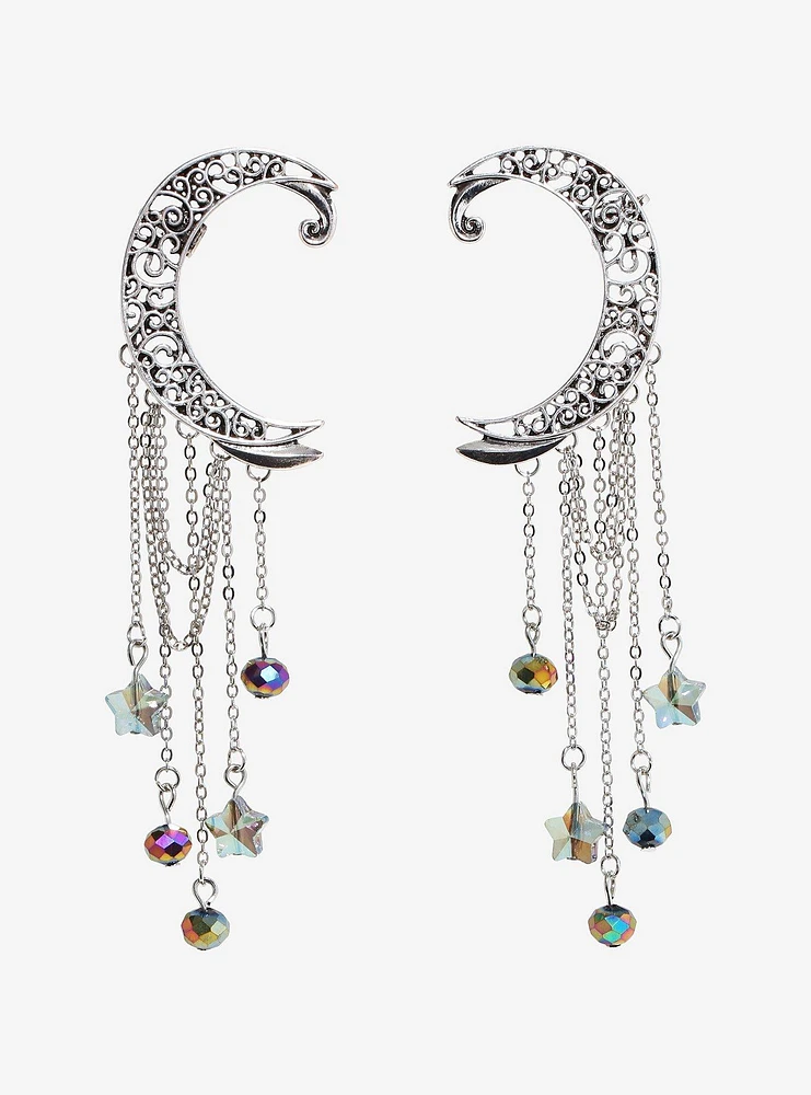 Cosmic Aura Filigree Moon Charm Ear Cuff Set