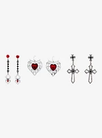 Social Collision Flame Heart Spider Cross Drop Earring Set