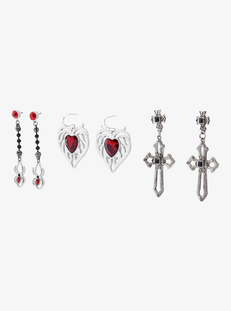 Social Collision Flame Heart Spider Cross Drop Earring Set