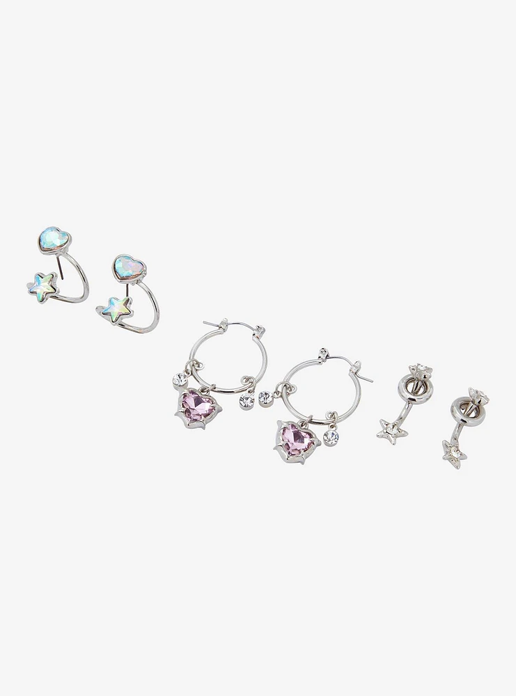 Social Collision Heart Star Gem Earring Set