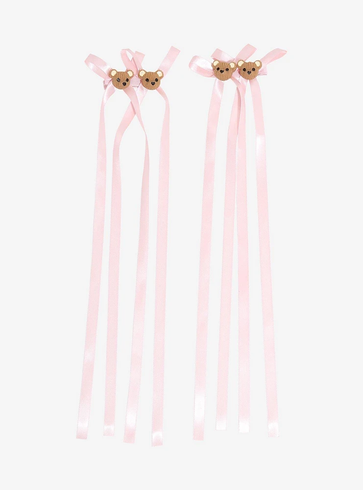 Sweet Society Teddy Bear Pink Long Hair Bow Set