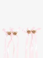 Sweet Society Teddy Bear Pink Long Hair Bow Set