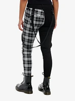 Black & White Plaid Split Suspender Hi-Rise Skinny Jeans