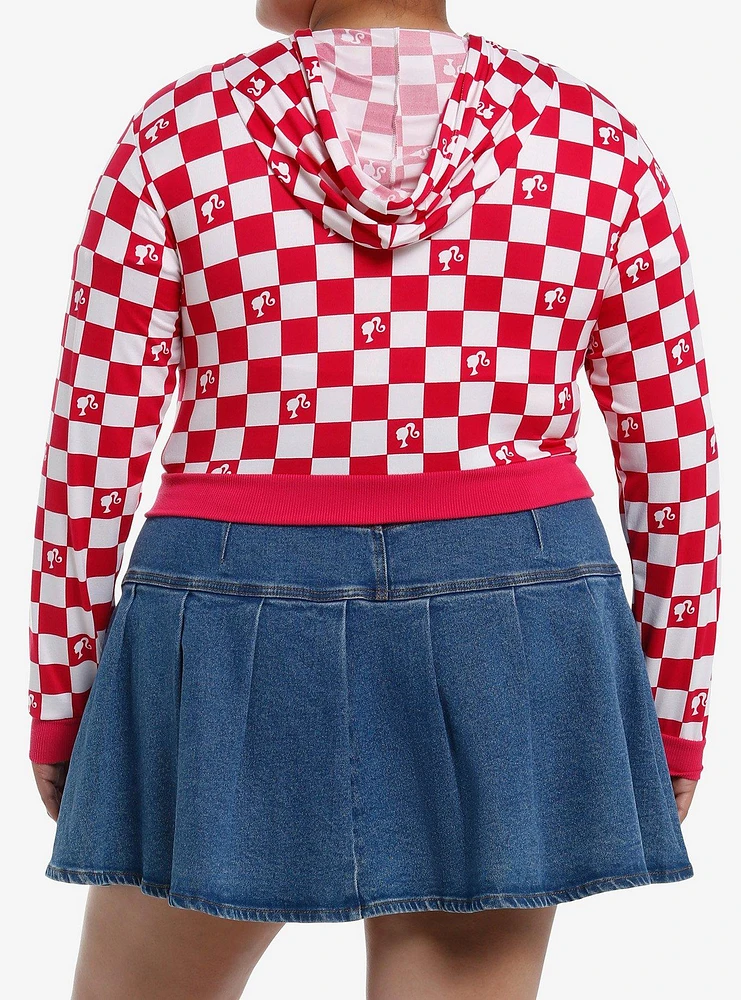 Barbie Gingham Girls Crop Hoodie Plus