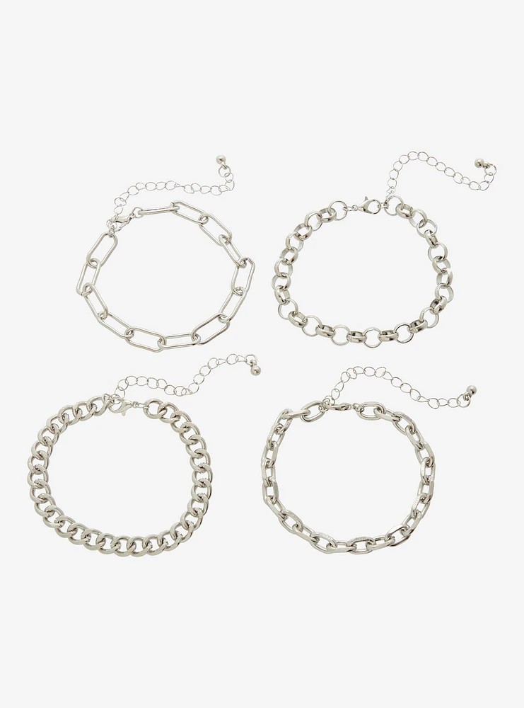 Social Collision Silver Chain Bracelet Set