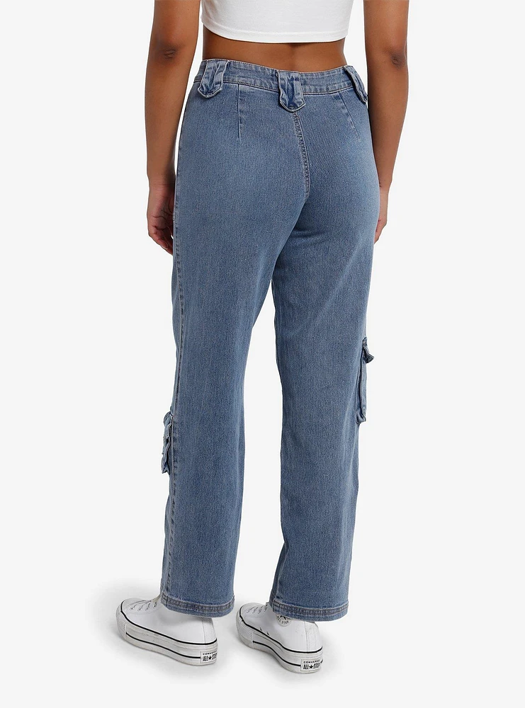 Light Indigo Cargo Girls Straight Leg Jeans