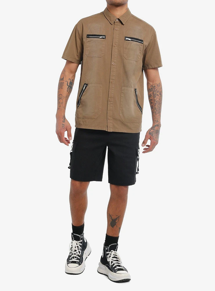 Thorn & Fable Brown Utility Pocket Woven Button-Up