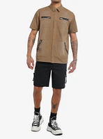 Thorn & Fable Brown Utility Pocket Woven Button-Up