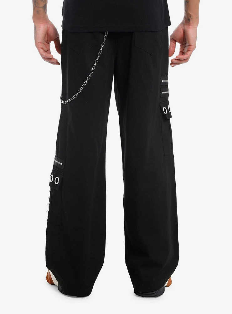 Social Collision Chain & Grommet Black Wide Leg Pants