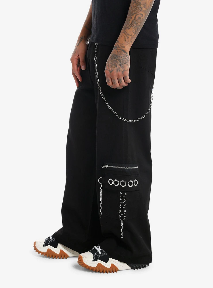 Social Collision Chain & Grommet Black Wide Leg Pants