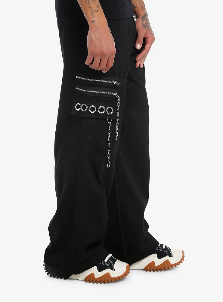 Social Collision Chain & Grommet Black Wide Leg Pants