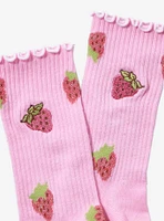 Strawberry Shortcake Glitter Embroidered Strawberry Crew Socks