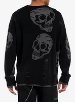 Skulls Distressed Intarsia Sweater