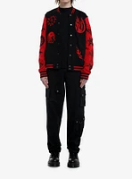 Black & Red Rock Star Patches Varsity Jacket