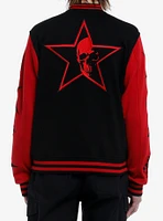 Black & Red Rock Star Patches Varsity Jacket