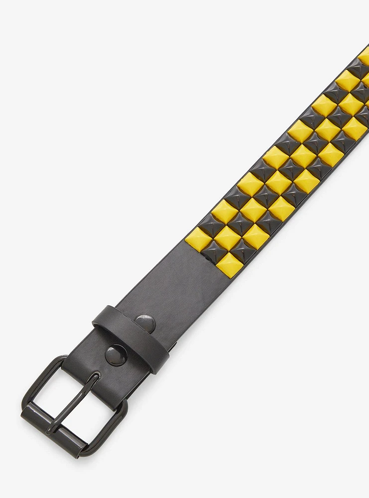 Black & Three Row Pyramid Stud Belt