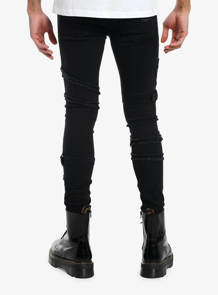 Social Collision Black Frayed Stars & Buckles Stinger Jeans