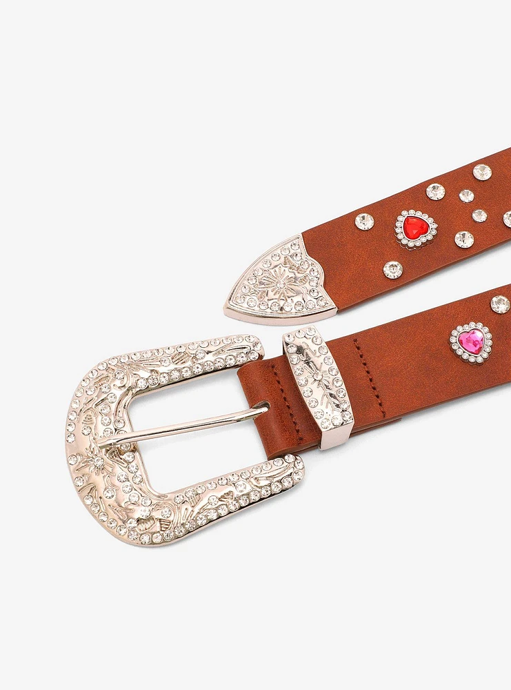 Brown Bling Heart Western Belt