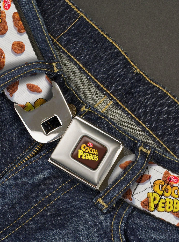 The Flintstones Post Cocoa Pebbles Logo And Cereal Scattered Seatbelt Belt