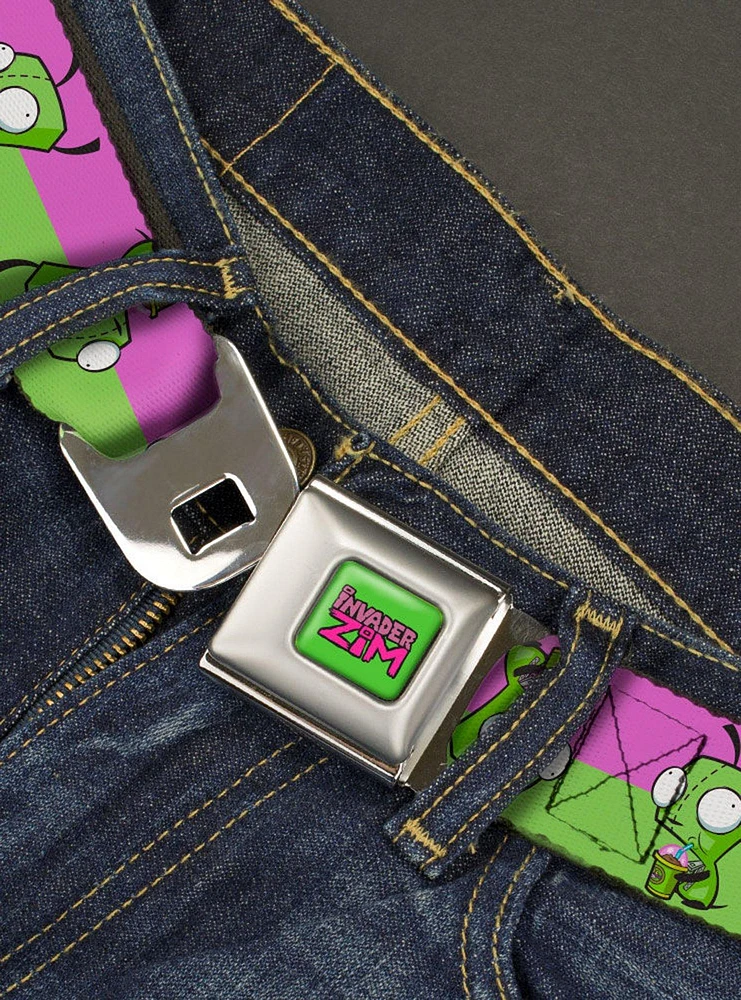 Invader Zim GIR Drinking Pose Stripe Purple Seatbelt Belt