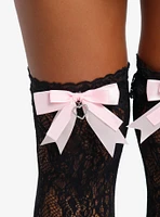 Black Pointelle Pink Bow Over-The-Knee Socks