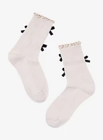 Cream Bow Heart Pearl Crew Socks