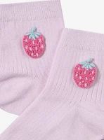 Pink Strawberry Crochet Ankle Socks