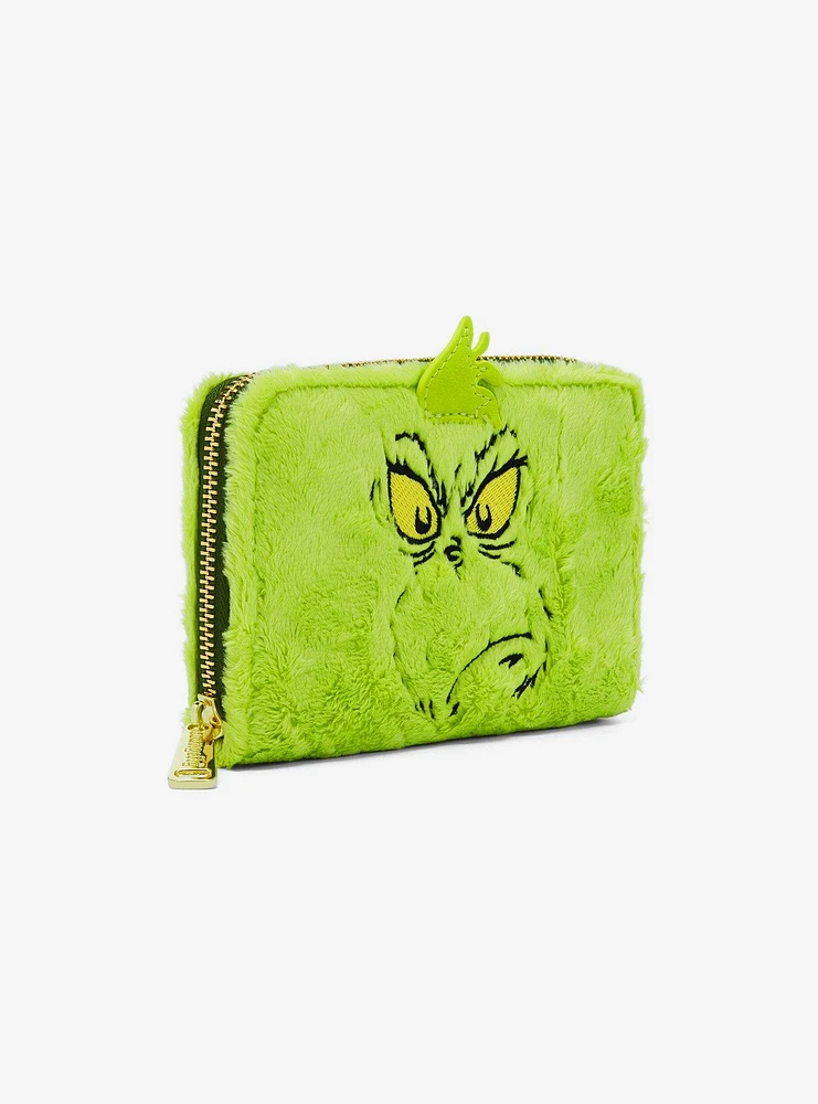 Loungefly How The Grinch Stole Christmas! Glow-In-The-Dark Fuzzy Zipper Wallet