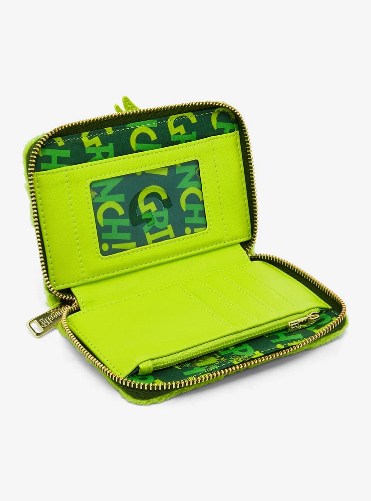 Loungefly How The Grinch Stole Christmas! Glow-In-The-Dark Fuzzy Zipper Wallet