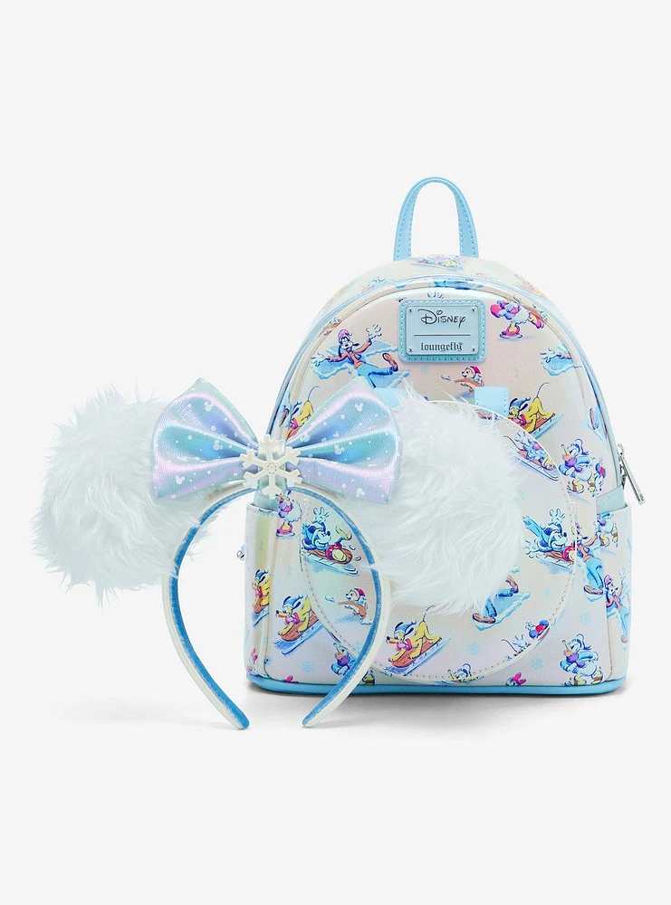 Loungefly Disney Mickey Mouse And Friends Winter Wonderland Mini Backpack With Ear Headband