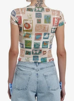 Animal Postage Stamp Girls Mesh Crop Top