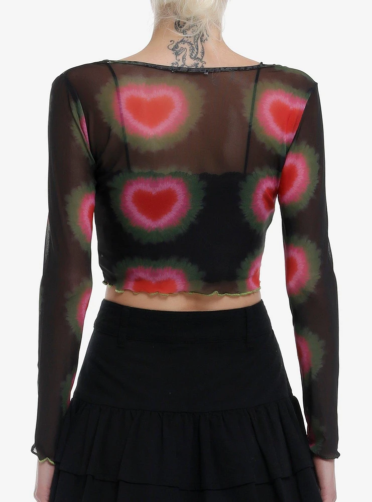 Aura Hearts Mesh Girls Crop Long-Sleeve Top