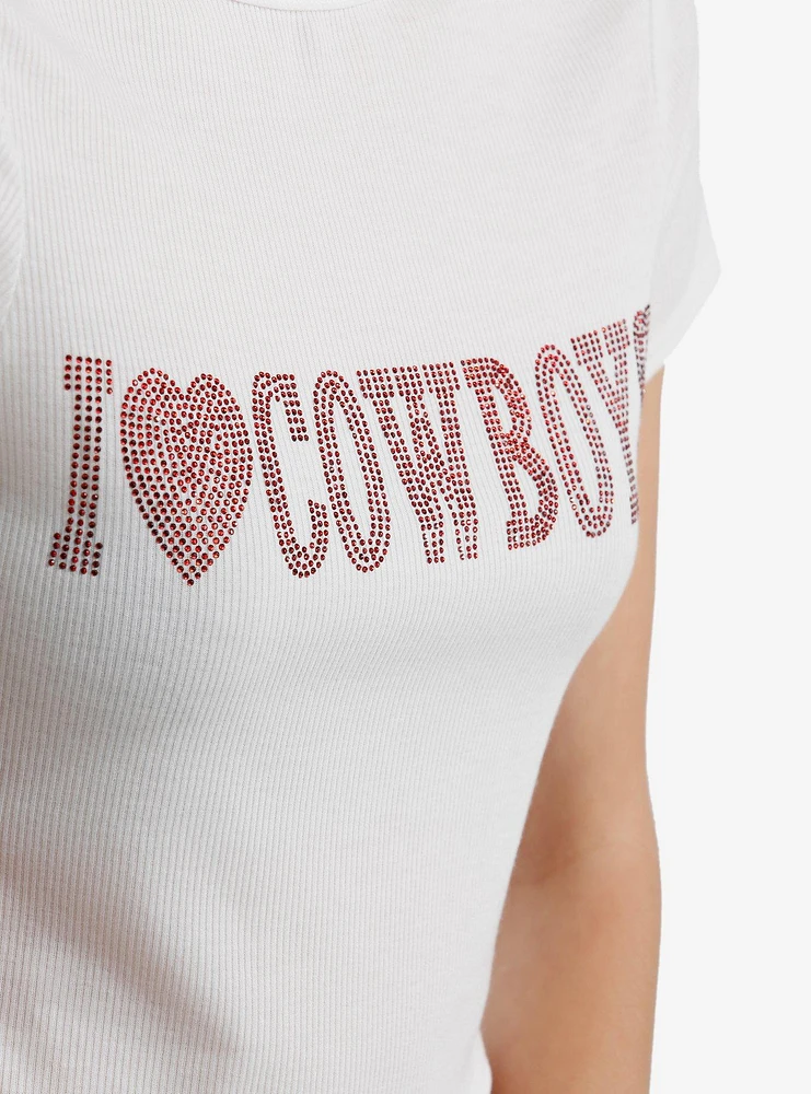 I Heart Cowboys Rhinestone Girls Baby T-Shirt