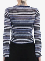 Blue & White Stripe Girls Knit Sweater