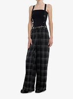 Social Collision Grey Plaid Suspender Trouser Pants