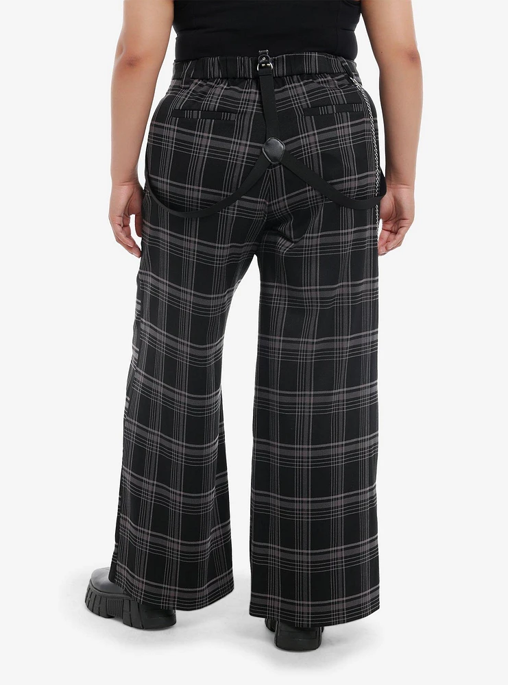 Social Collision Grey Plaid Suspender Trouser Pants Plus