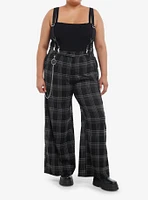 Social Collision Grey Plaid Suspender Trouser Pants Plus