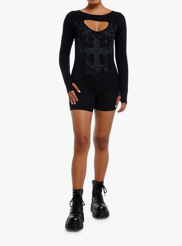 Social Collision Ornate Cross Cut-Out Girls Romper