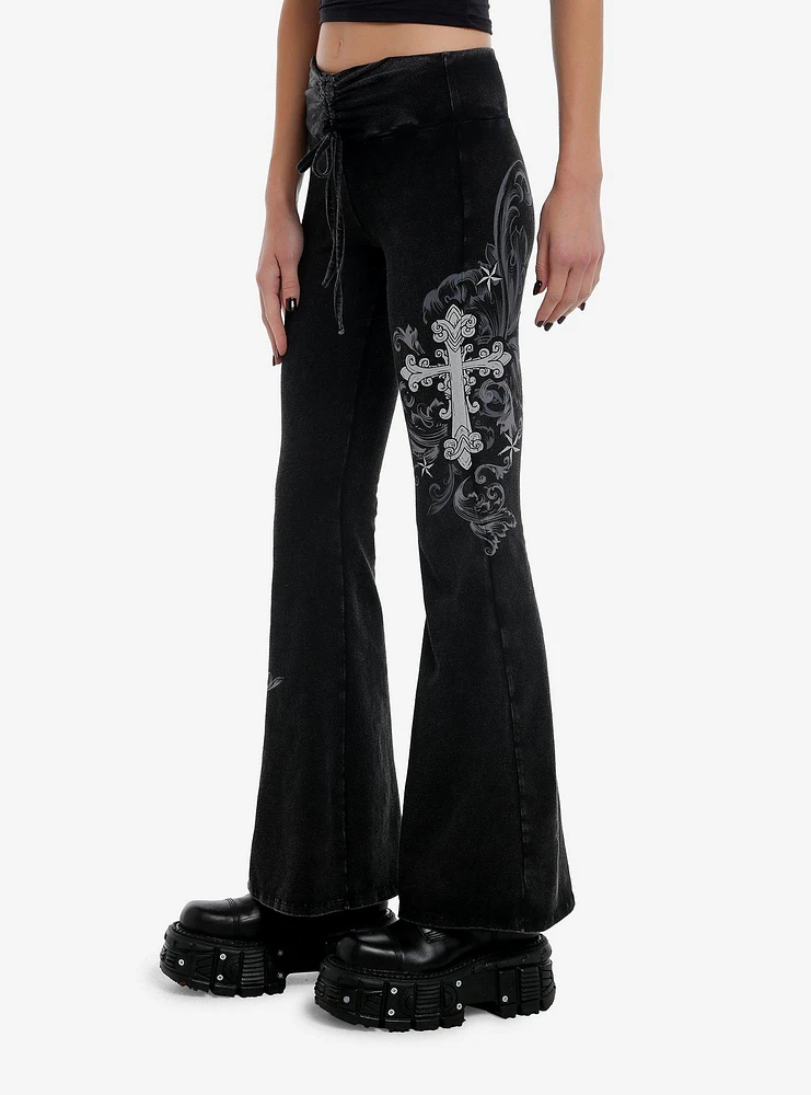 Social Collision Cross & Dagger Wash Flared Girls Lounge Pants