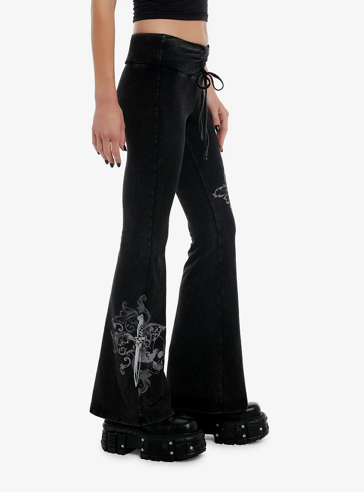 Social Collision Cross & Dagger Wash Flared Girls Lounge Pants