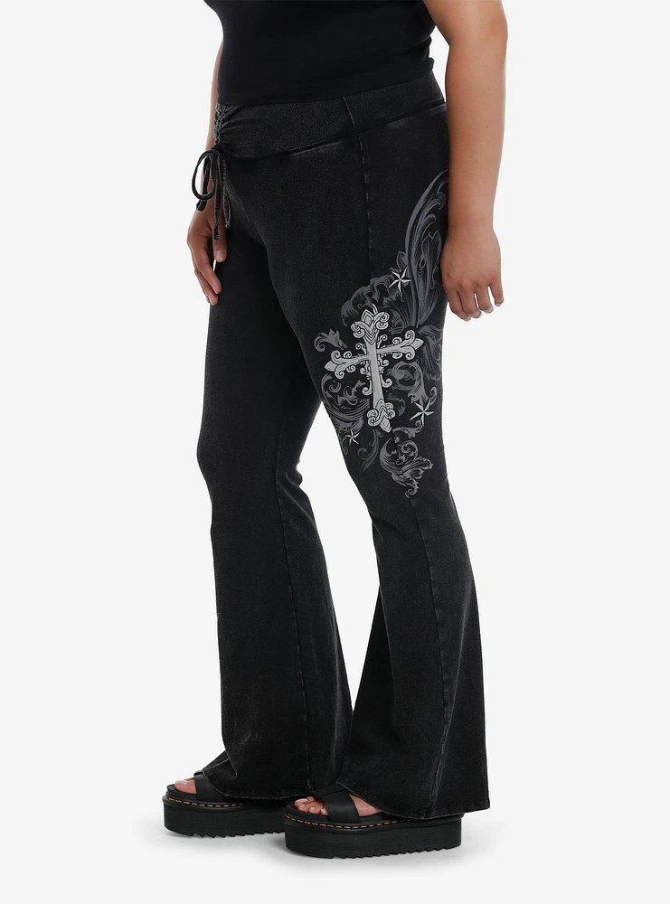 Social Collision Cross & Dagger Wash Flared Girls Lounge Pants Plus