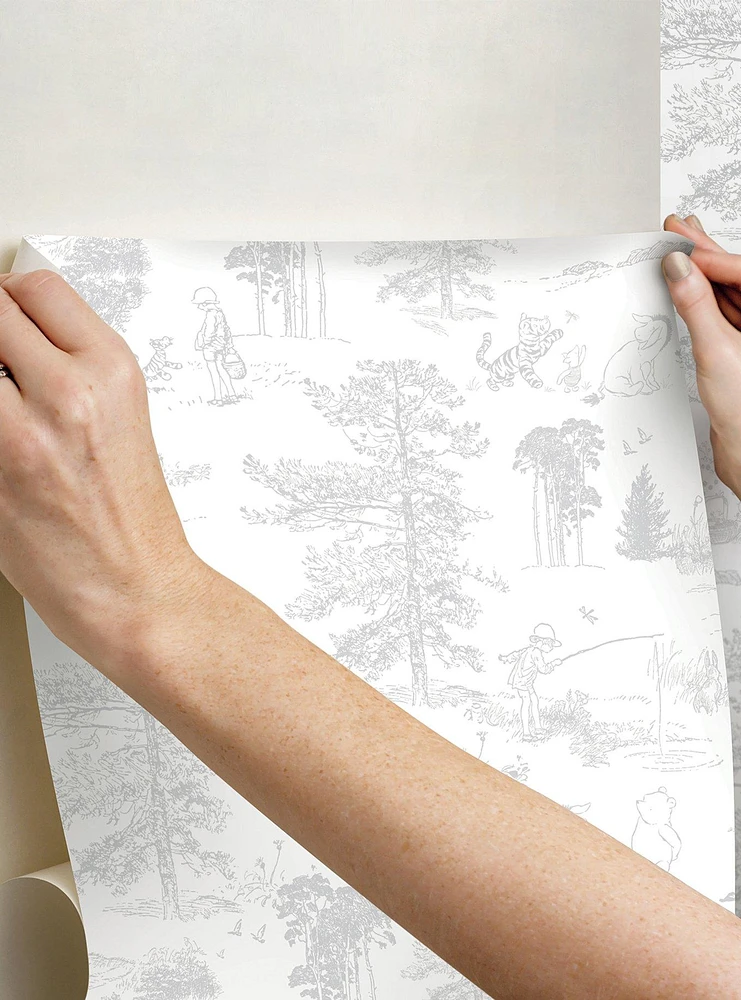 Disney Winnie The Pooh Grey Toile Peel & Stick Wallpaper