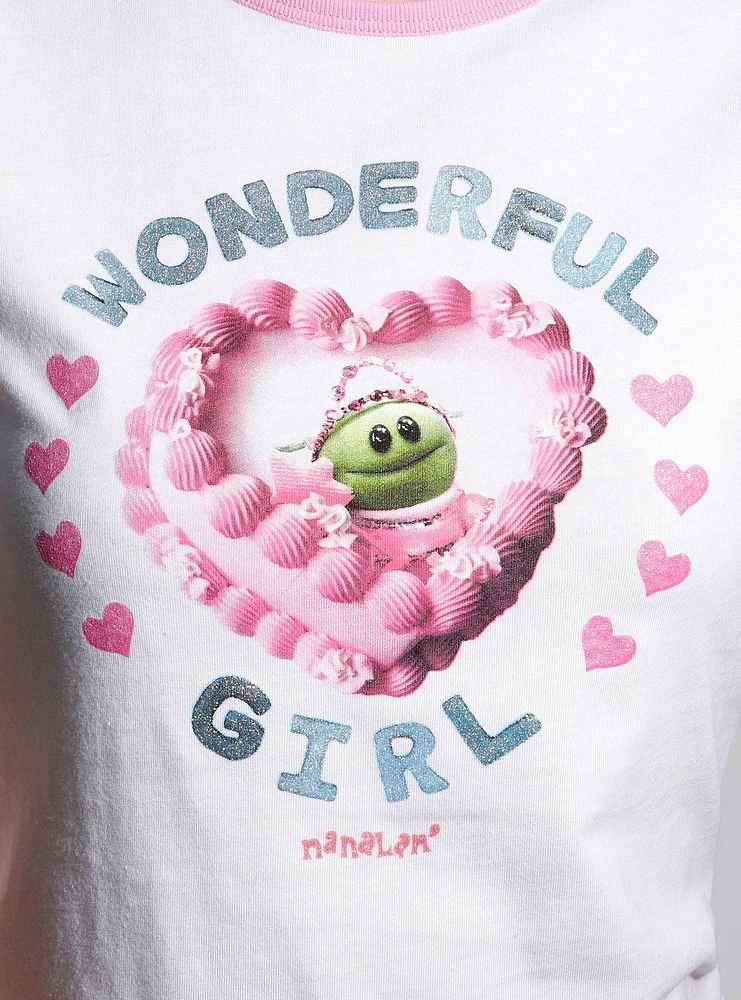 Nanalan' Mona Wonderful Girl Cake Glitter Ringer Girls Baby T-Shirt