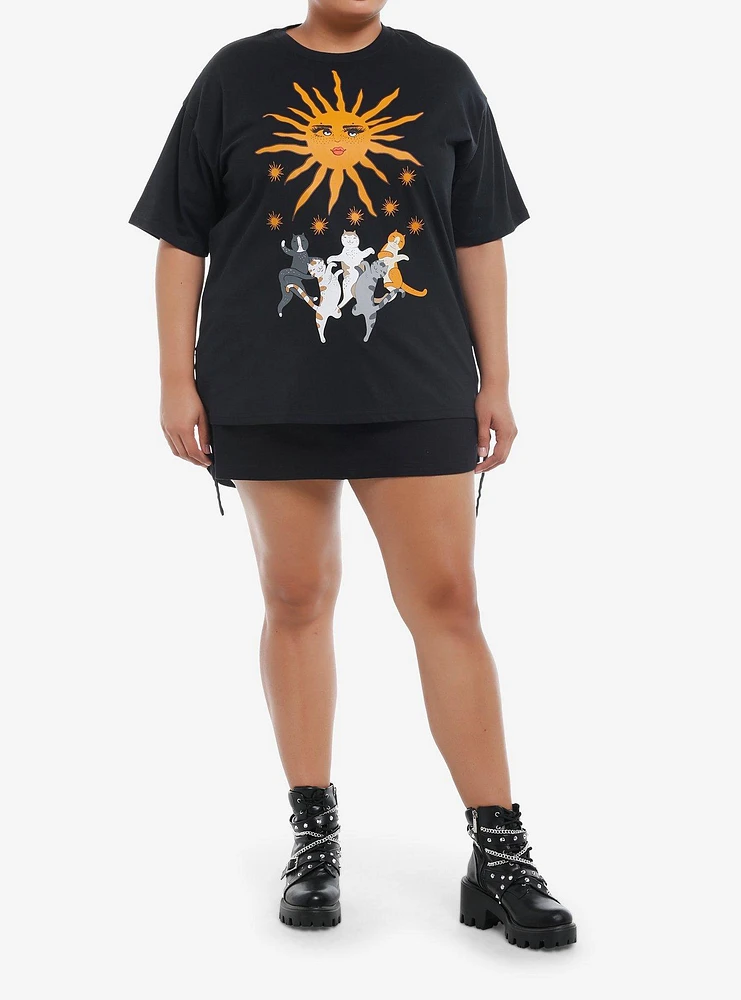 Cats Dancing Sun Girls Oversized T-Shirt Plus